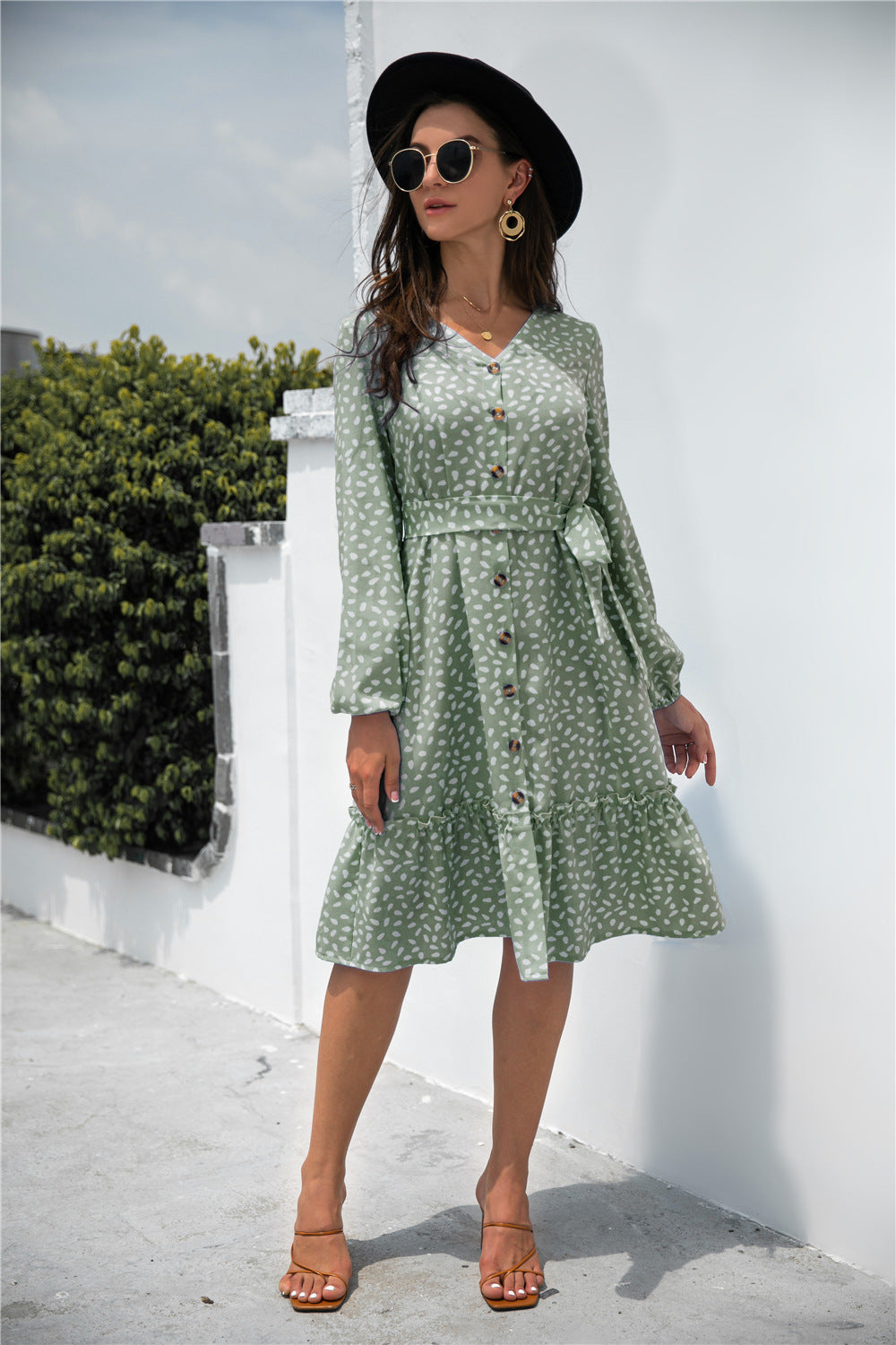 Speckle Frill Trim Button Front Dress - Absolute Fashion 2020