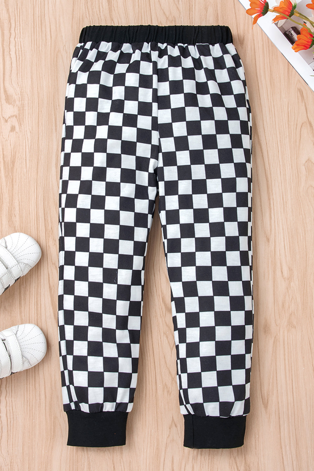 Girls Solid Top & Vest and Plaid Pants Set