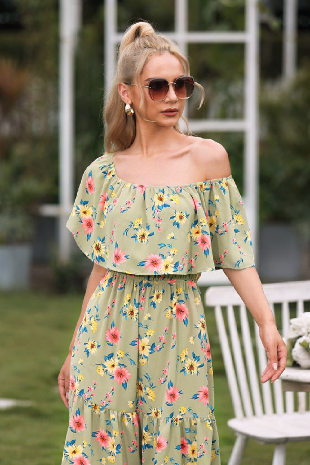 Floral Off Shoulder Splicing Dress