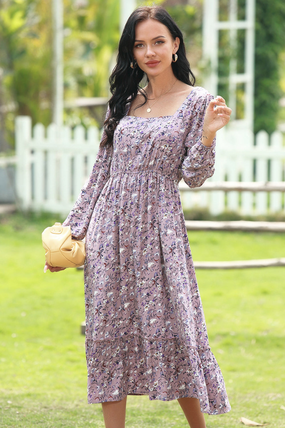 Ditsy Print Long Sleeve Dress