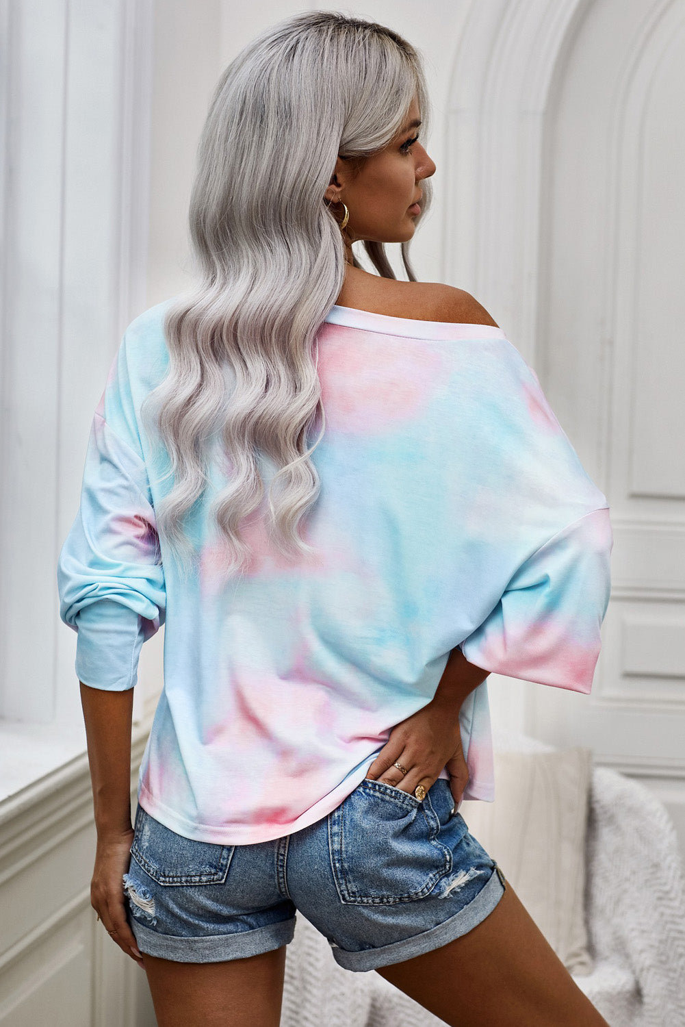 Tie-Dye Boat Neck Batwing Sleeve Tee - Absolute Fashion 2020