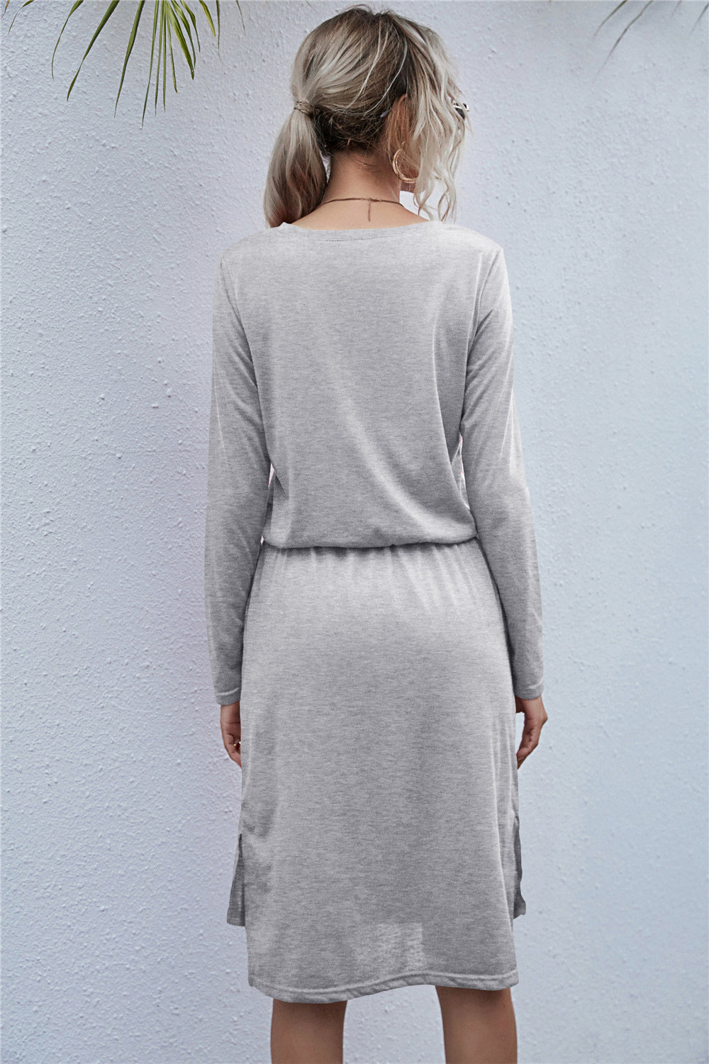 Round Neck Side Slit Dress - Absolute Fashion 2020