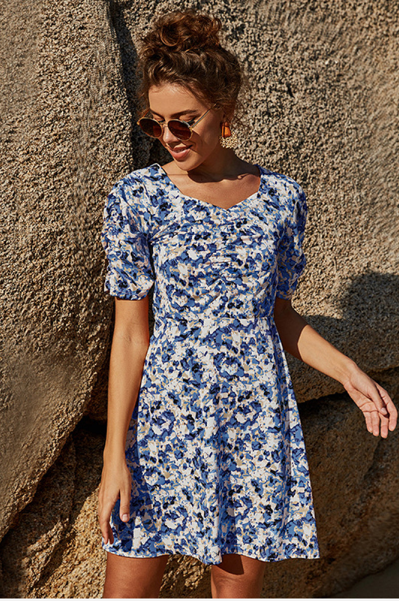 Floral V Neck Short Sleeve Dress - Absolute Fashion 2020