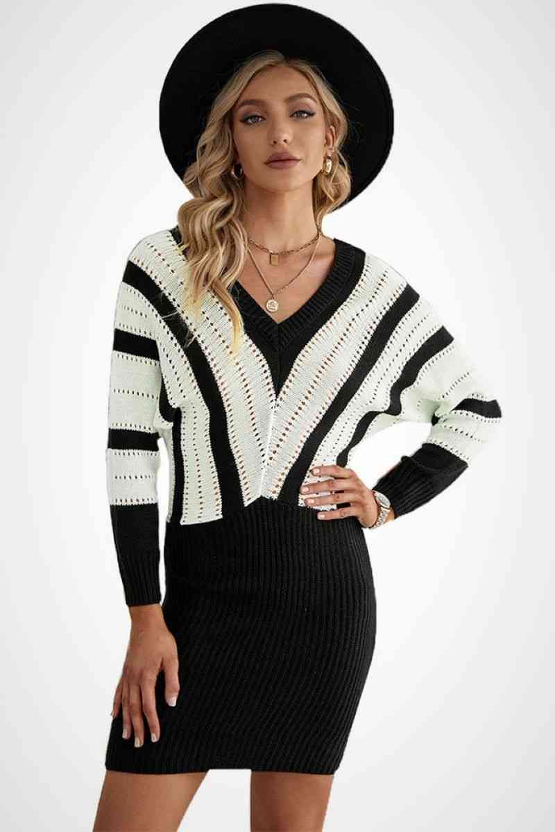 Color Block Striped Wrap Sweater Dress - Absolute Fashion 2020
