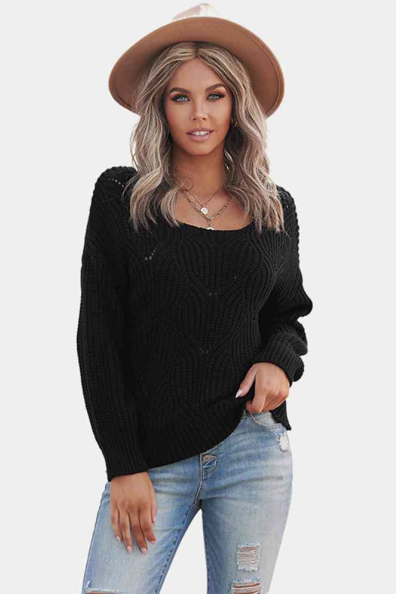 Scoop Neck Drop Shoulder Sweater - Absolute Fashion 2020