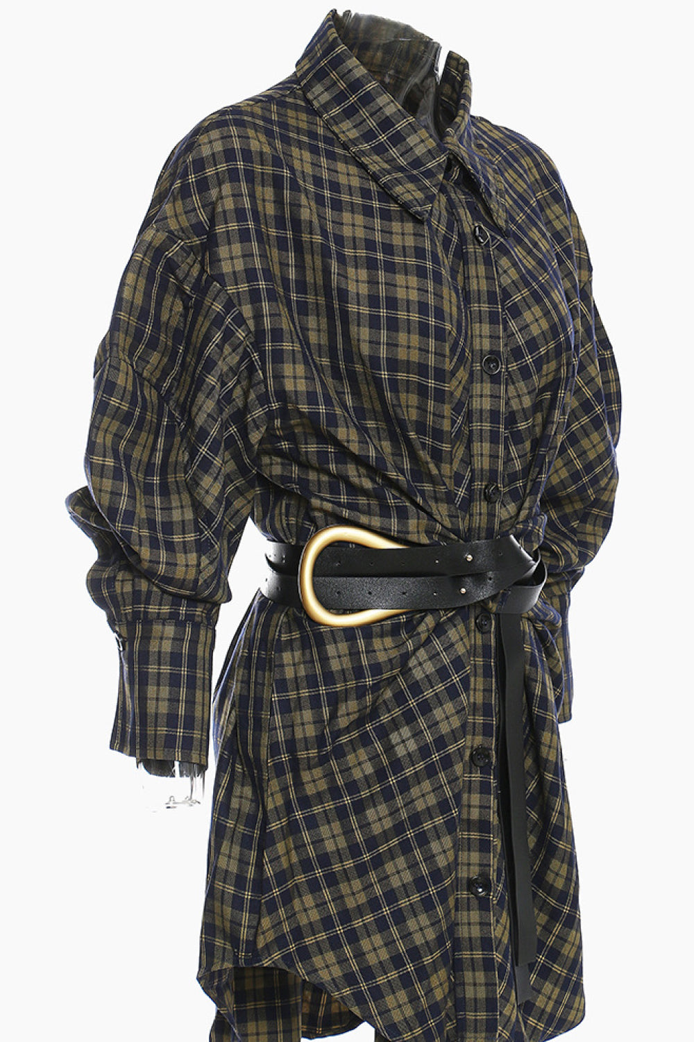 GAWQO Plaid Button Down Shirt Dress with Belt