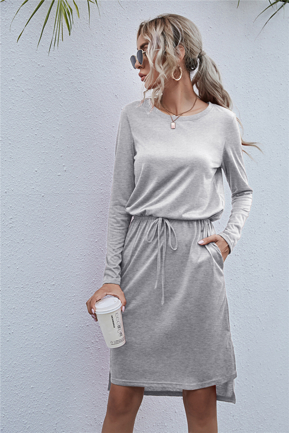 Round Neck Side Slit Dress - Absolute Fashion 2020