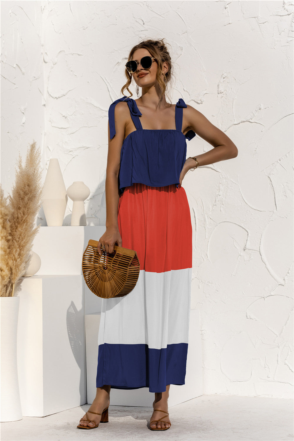 Color Block Adjustable Straps Ruffle Dress - Absolute Fashion 2020