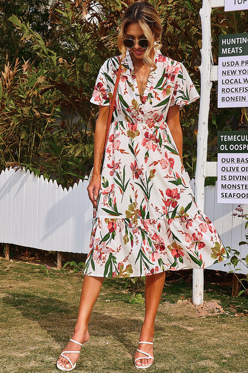 Floral Asymmetrical Ruffle Hem Dress - Absolute Fashion 2020
