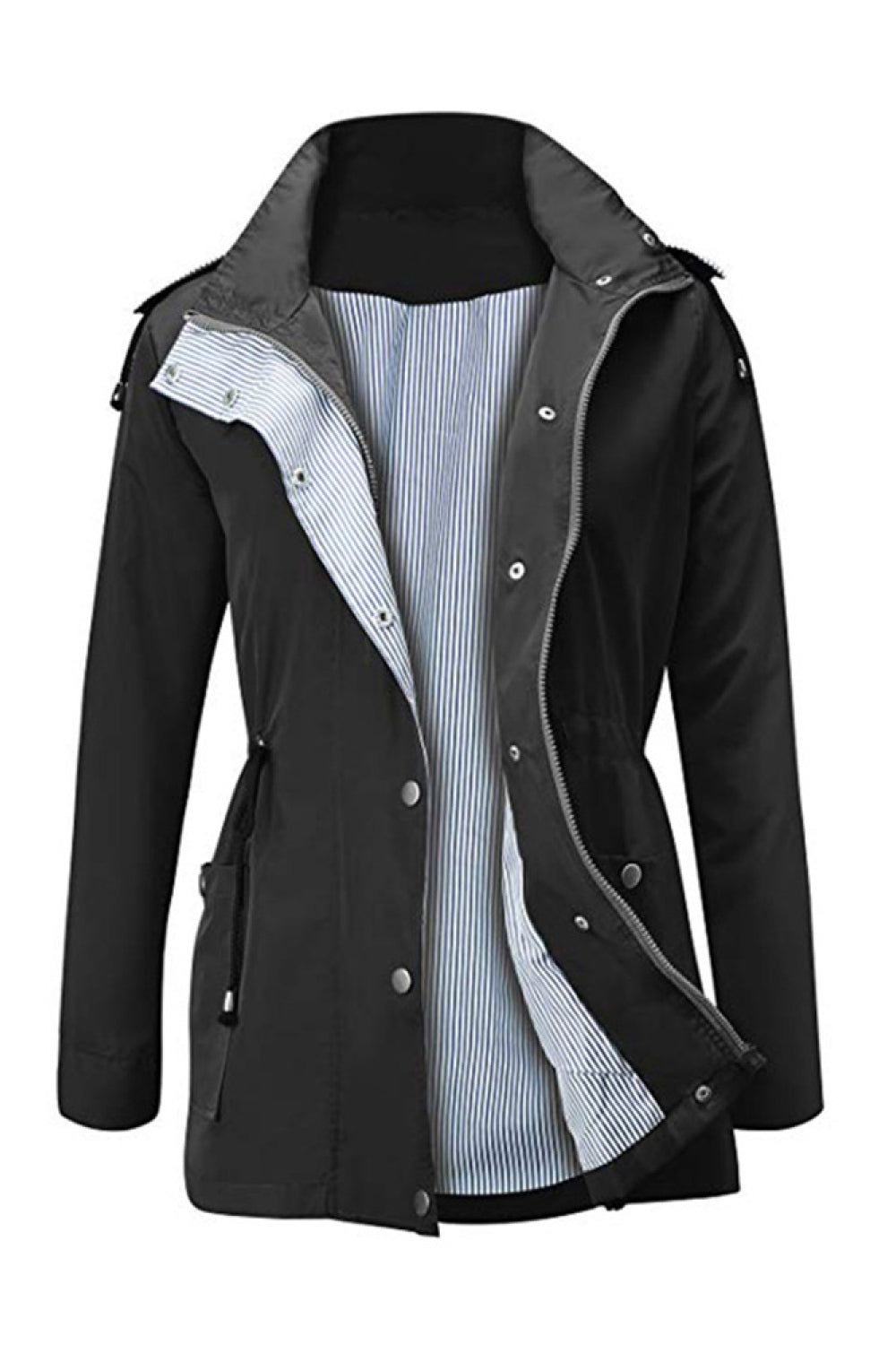 Drawstring Waist Flap Pocket Raincoat - Absolute Fashion 2020