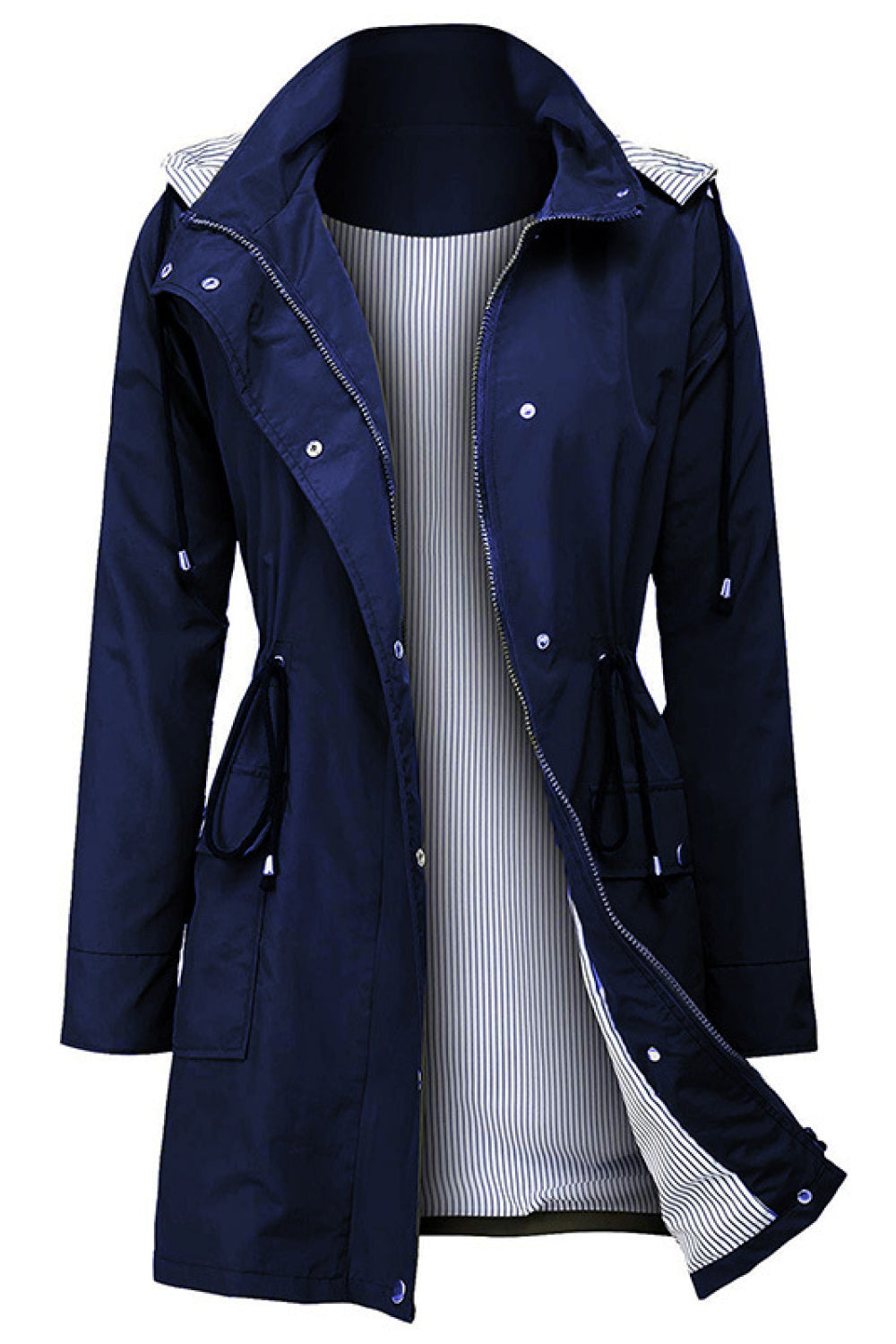 Drawstring Waist Flap Pocket Raincoat - Absolute Fashion 2020