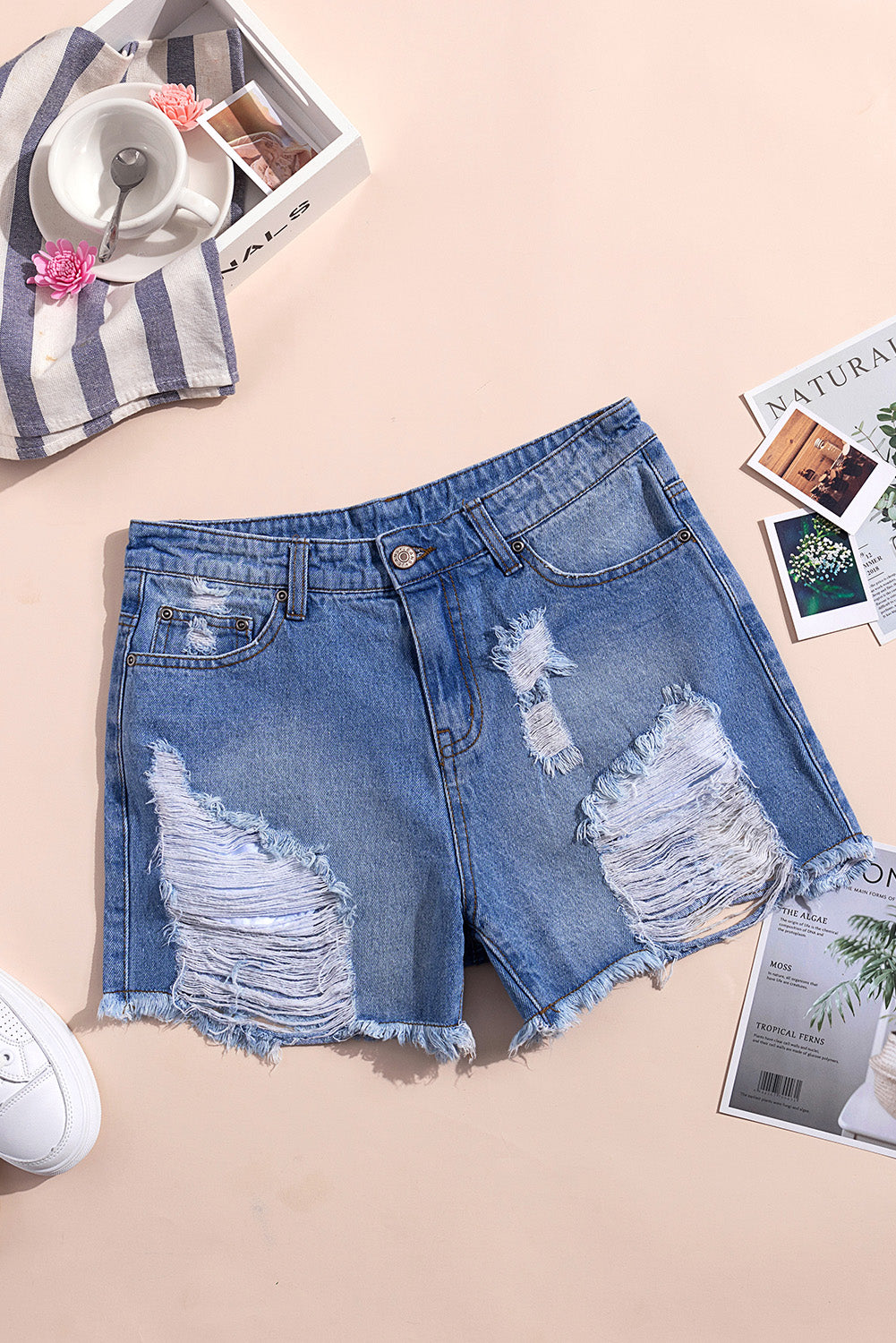 High Rise Distressed Denim Shorts - Absolute Fashion 2020