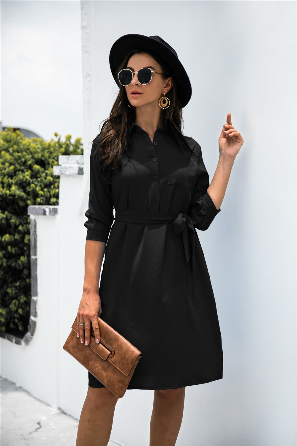 Button down Tie Waist Shirt Dress - Absolute Fashion 2020