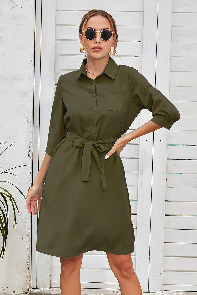 Tie Waist Shirt Dress - Absolute Fashion 2020
