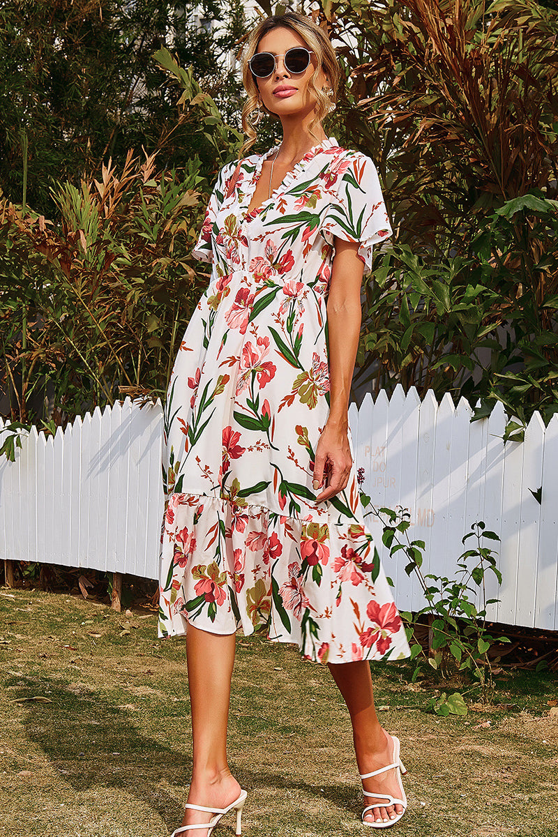Floral Asymmetrical Ruffle Hem Dress - Absolute Fashion 2020