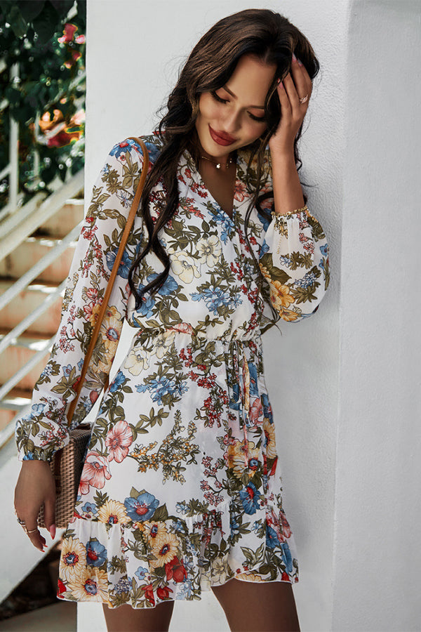 Floral Ruffled Hem Wrap Dress - Absolute Fashion 2020