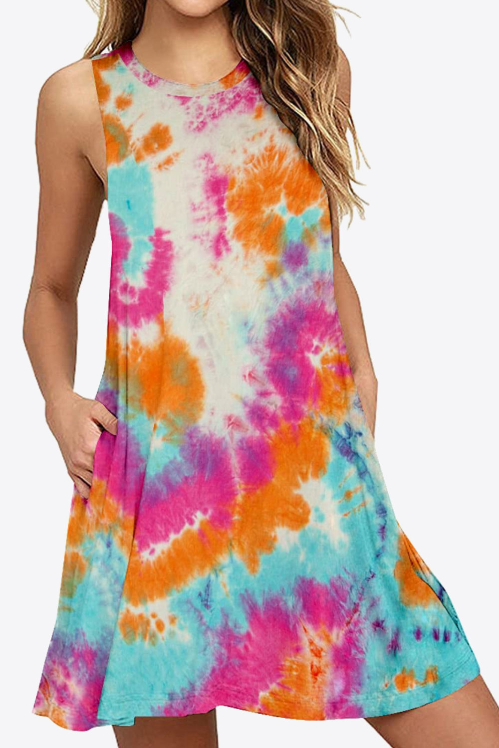 Full Size Printed Round Neck Sleeveless Dress
