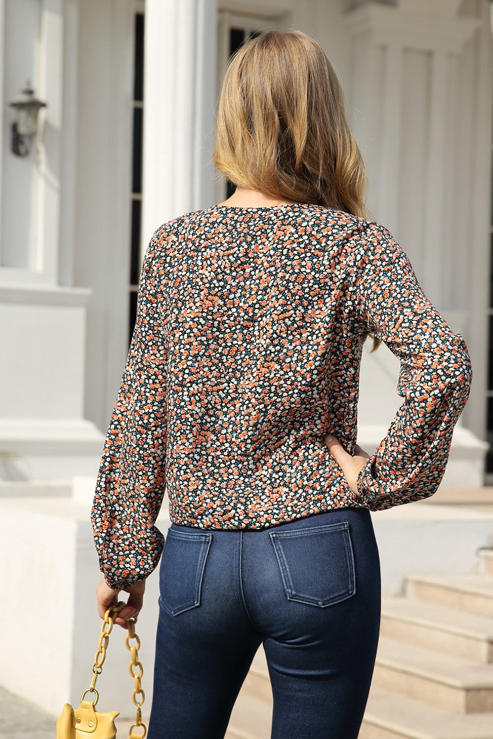 Floral Lace-up Long Sleeve Top