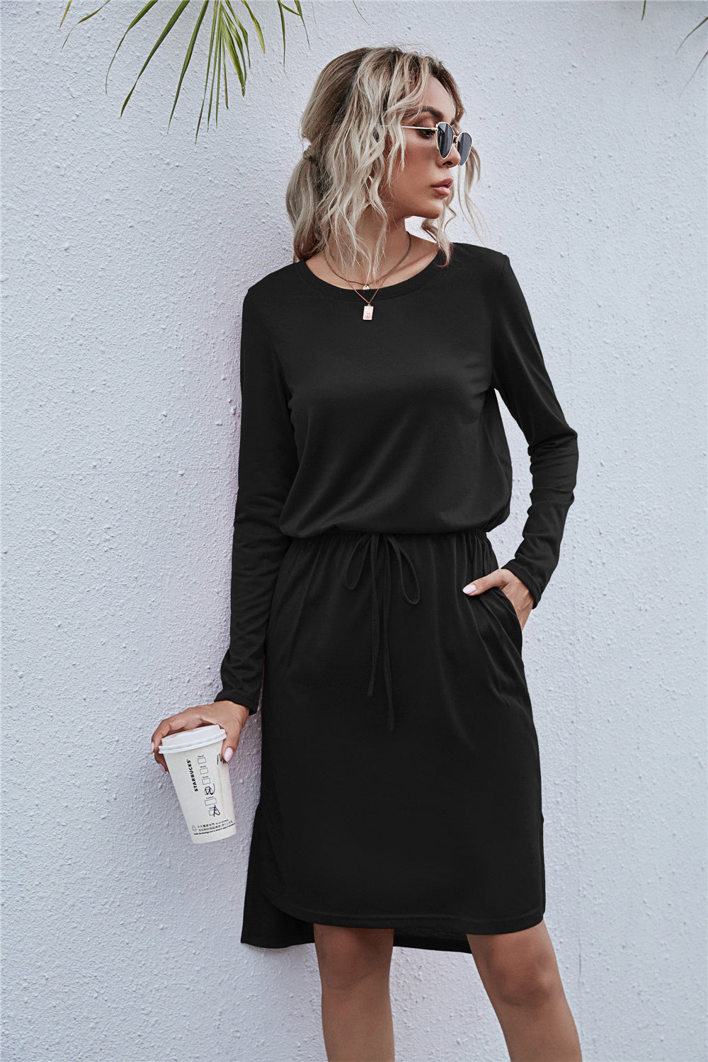 Round Neck Side Slit Dress - Absolute Fashion 2020