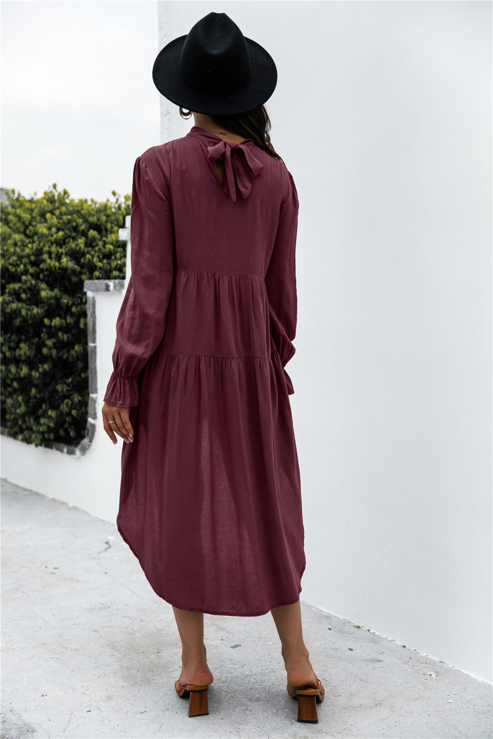 Solid Asymmetrical Patch Pleated Dress - Absolute Fashion 2020
