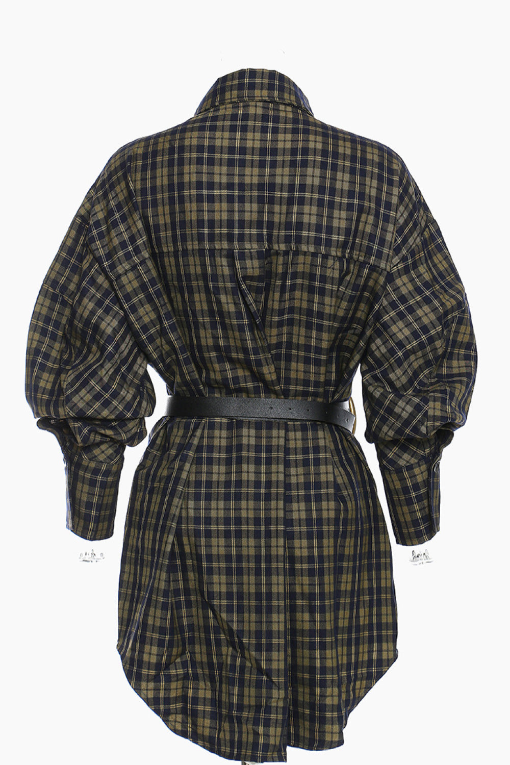 GAWQO Plaid Button Down Shirt Dress with Belt