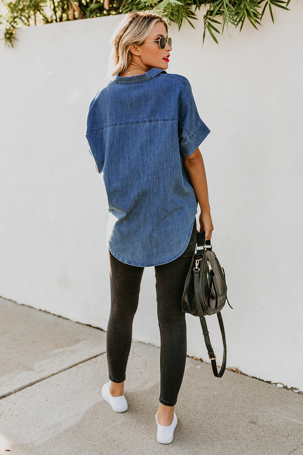 Collar Short Sleeve Denim Shirt - Absolute Fashion 2020