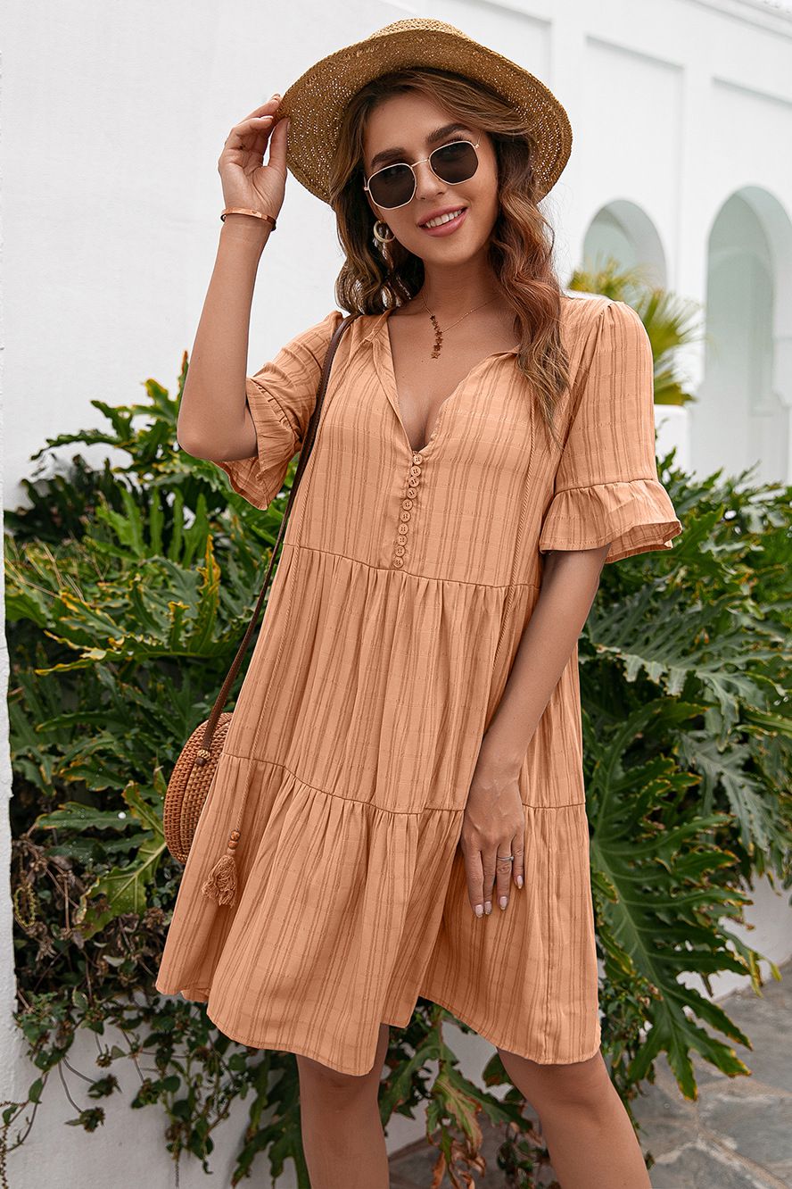 Tassel Tie-Neck Ruffle Hem Dress - Absolute Fashion 2020