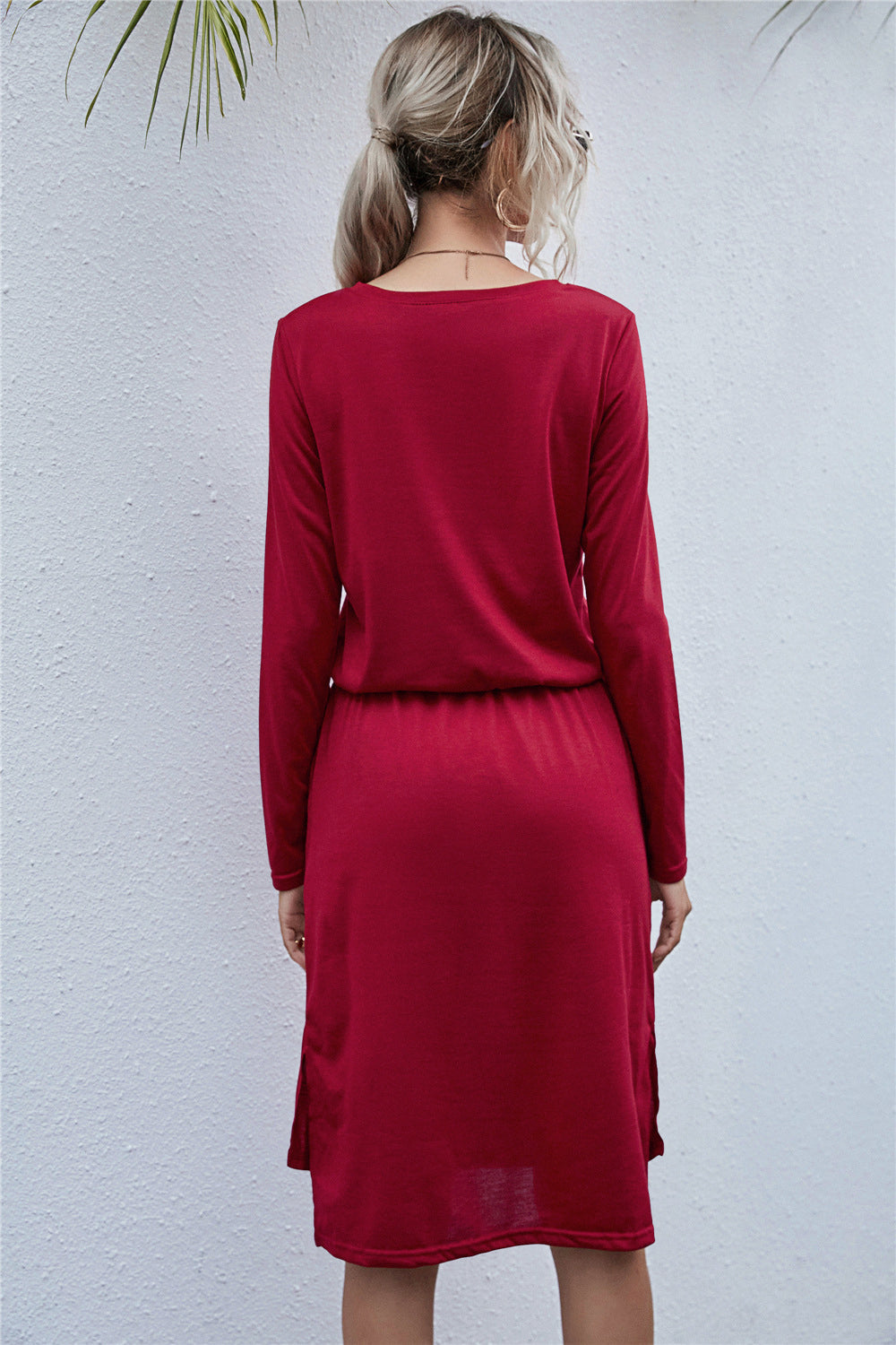 Round Neck Side Slit Dress - Absolute Fashion 2020