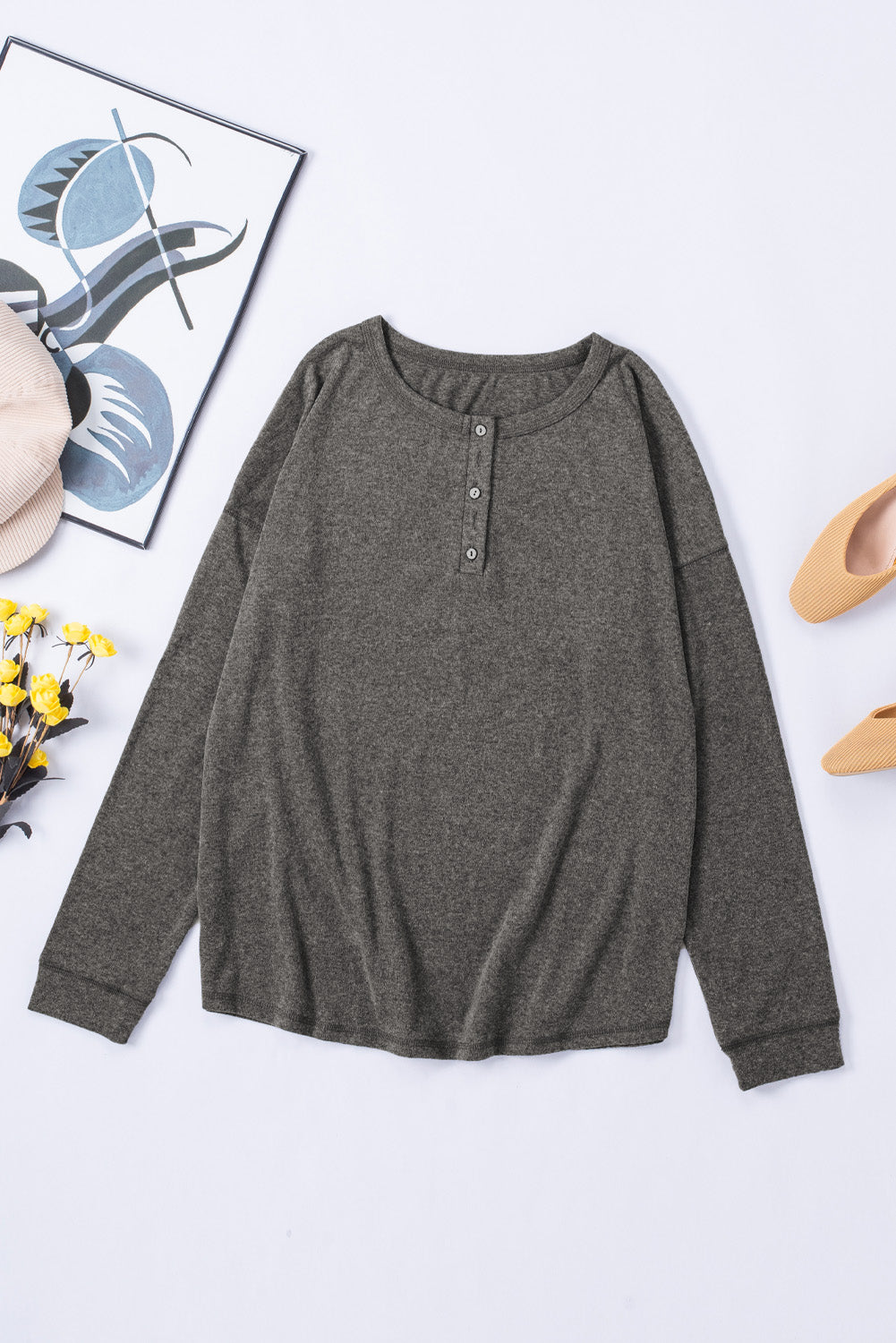 Button Up Drop Shoulder Top - Absolute Fashion 2020