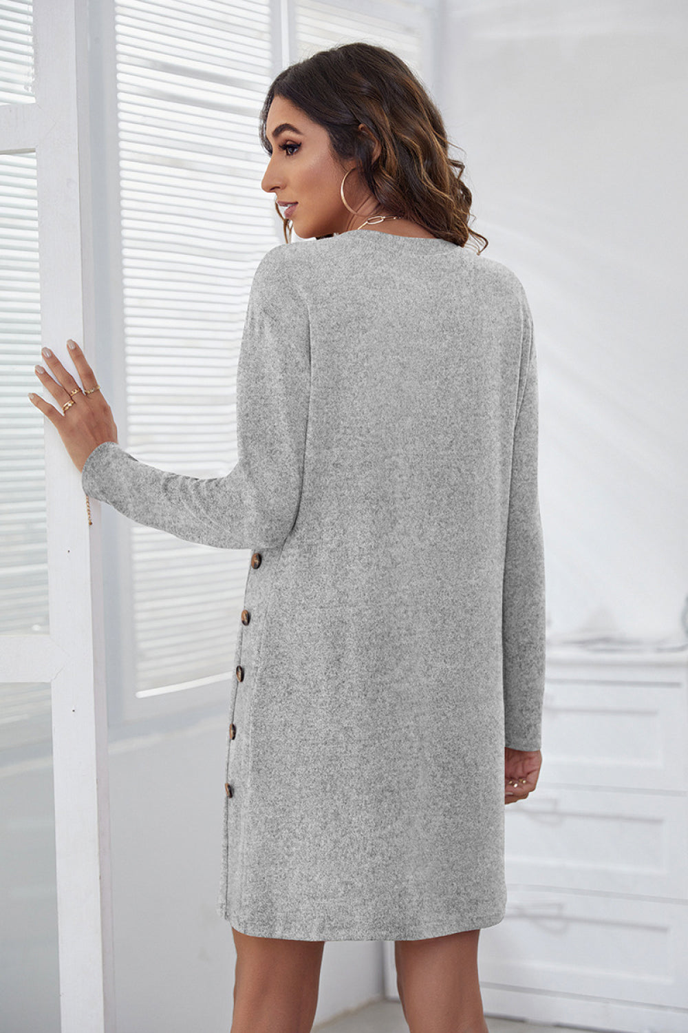 Heathered Button Detail Mini Dress