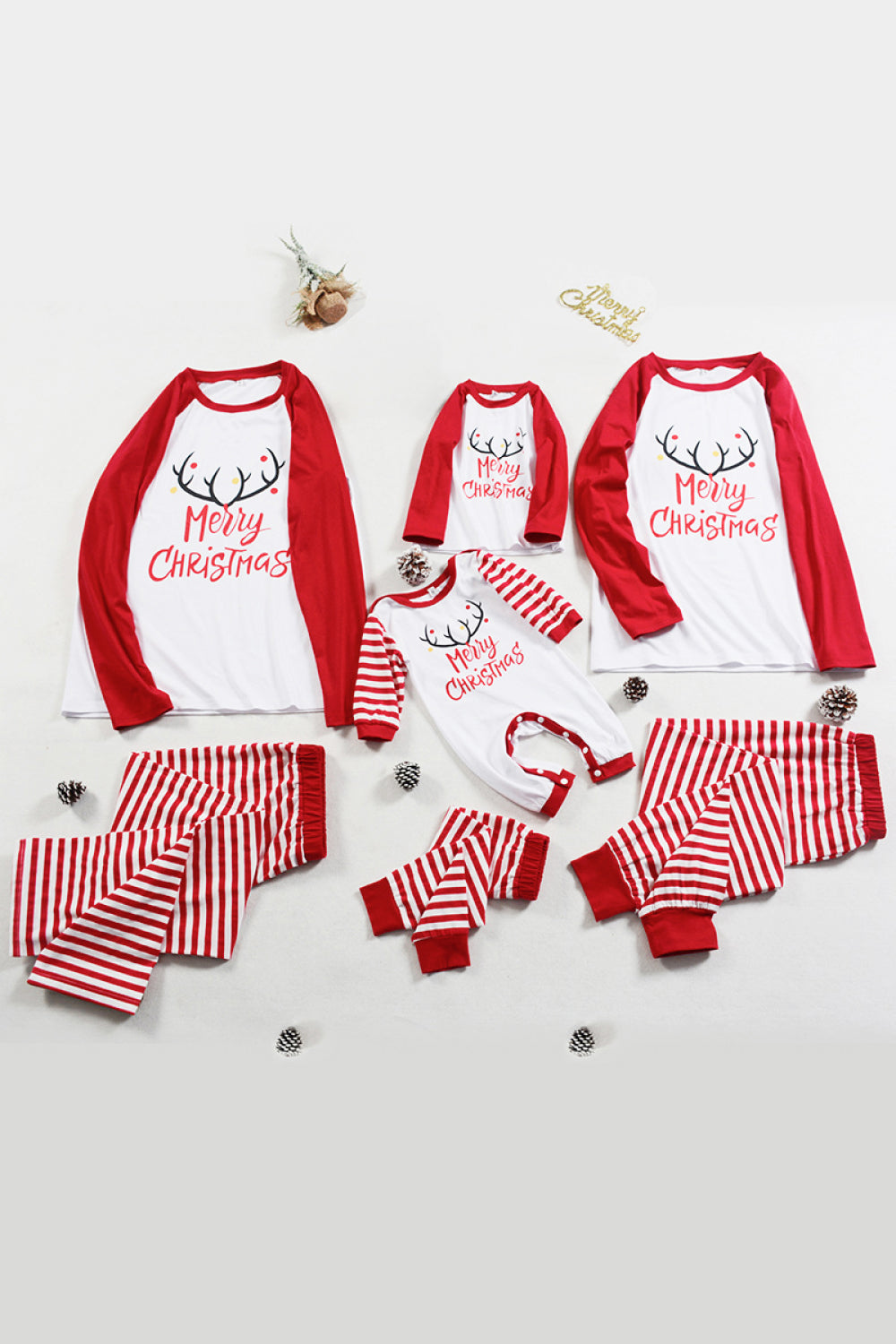 Women's Matching Christmas Graphic Top and Striped Pants Pajama Set