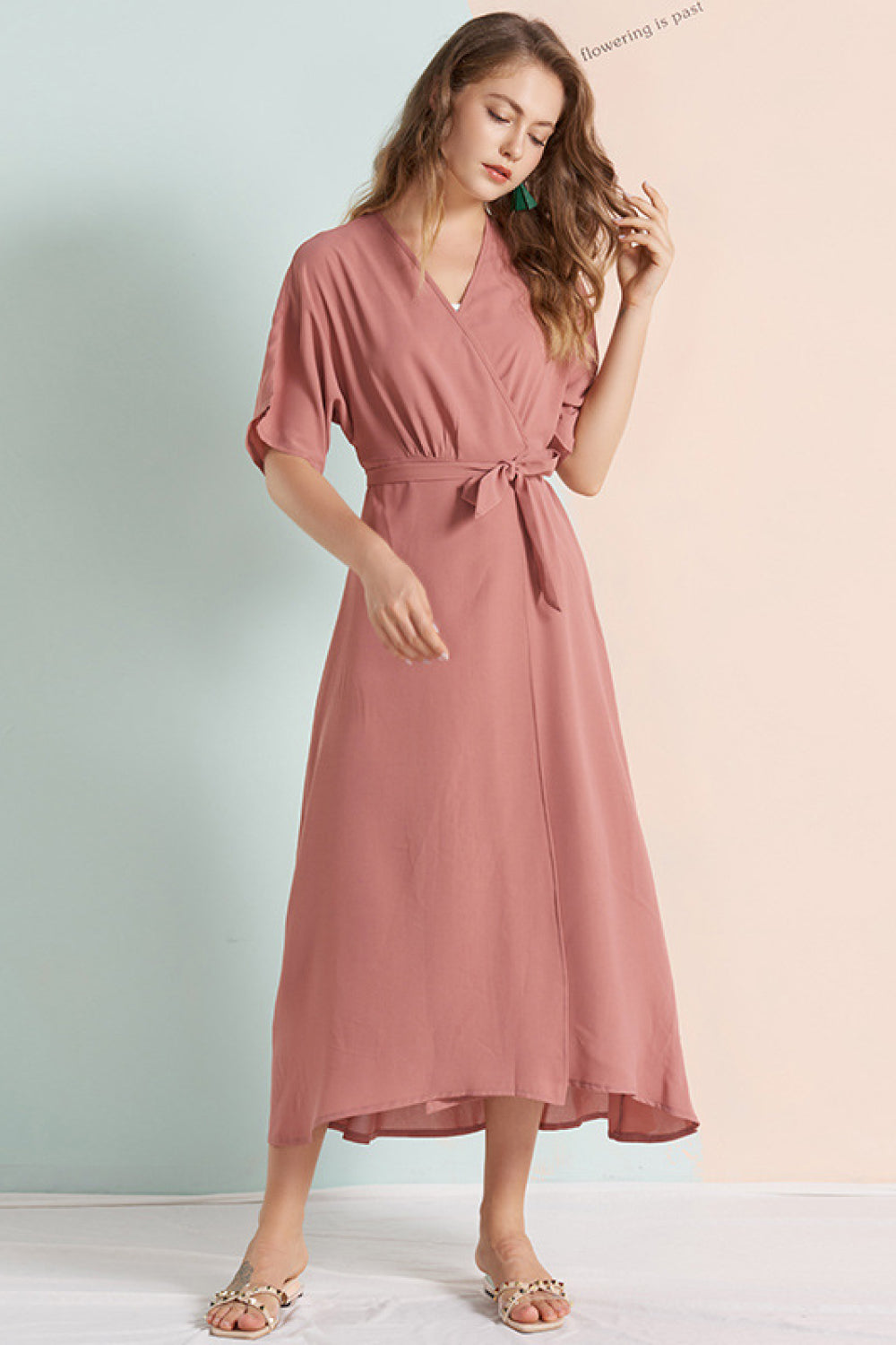 Solid Wrap Front Belted Dress - Absolute Fashion 2020