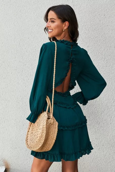 Ruffle Detailing Open Back Dress - Absolute Fashion 2020