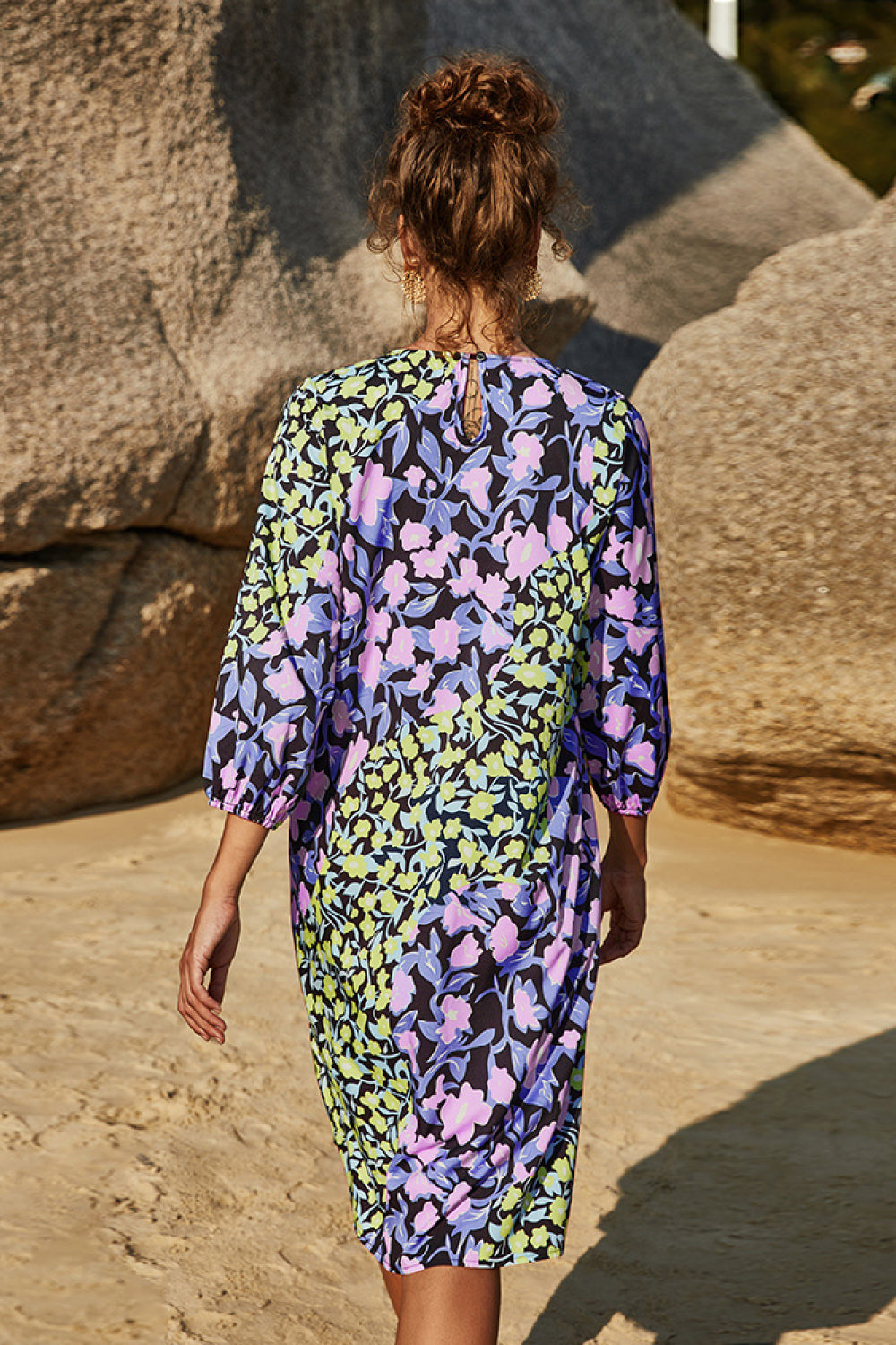 Floral Three Quarter Sleeve Dress - Absolute Fashion 2020
