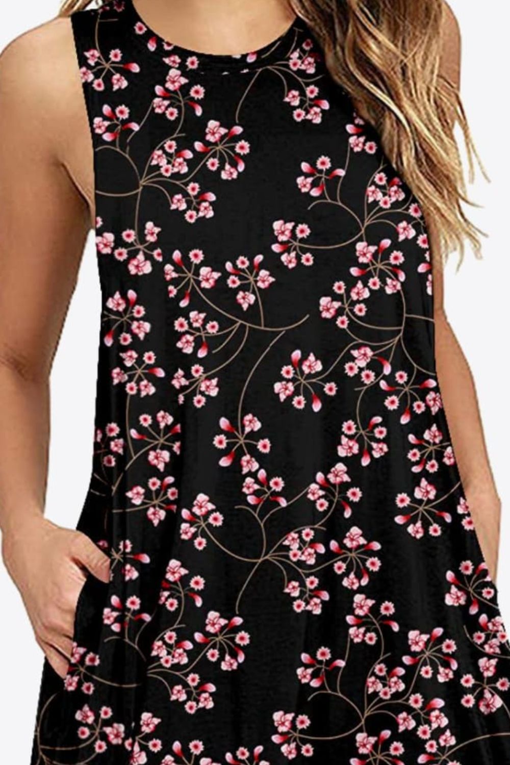 Full Size Printed Round Neck Sleeveless Dress