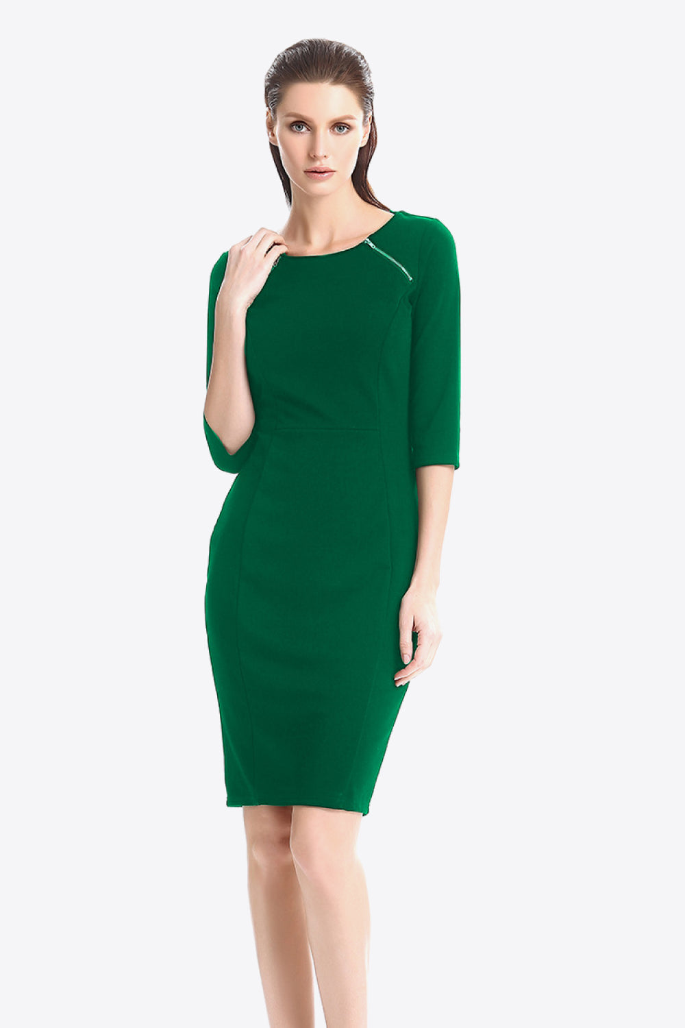 Zipper Detail Round Neck Dress