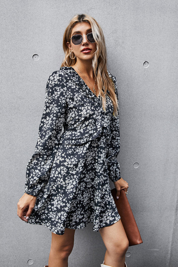 Dainty Floral Ruffled V-Neck Dress - Absolute Fashion 2020