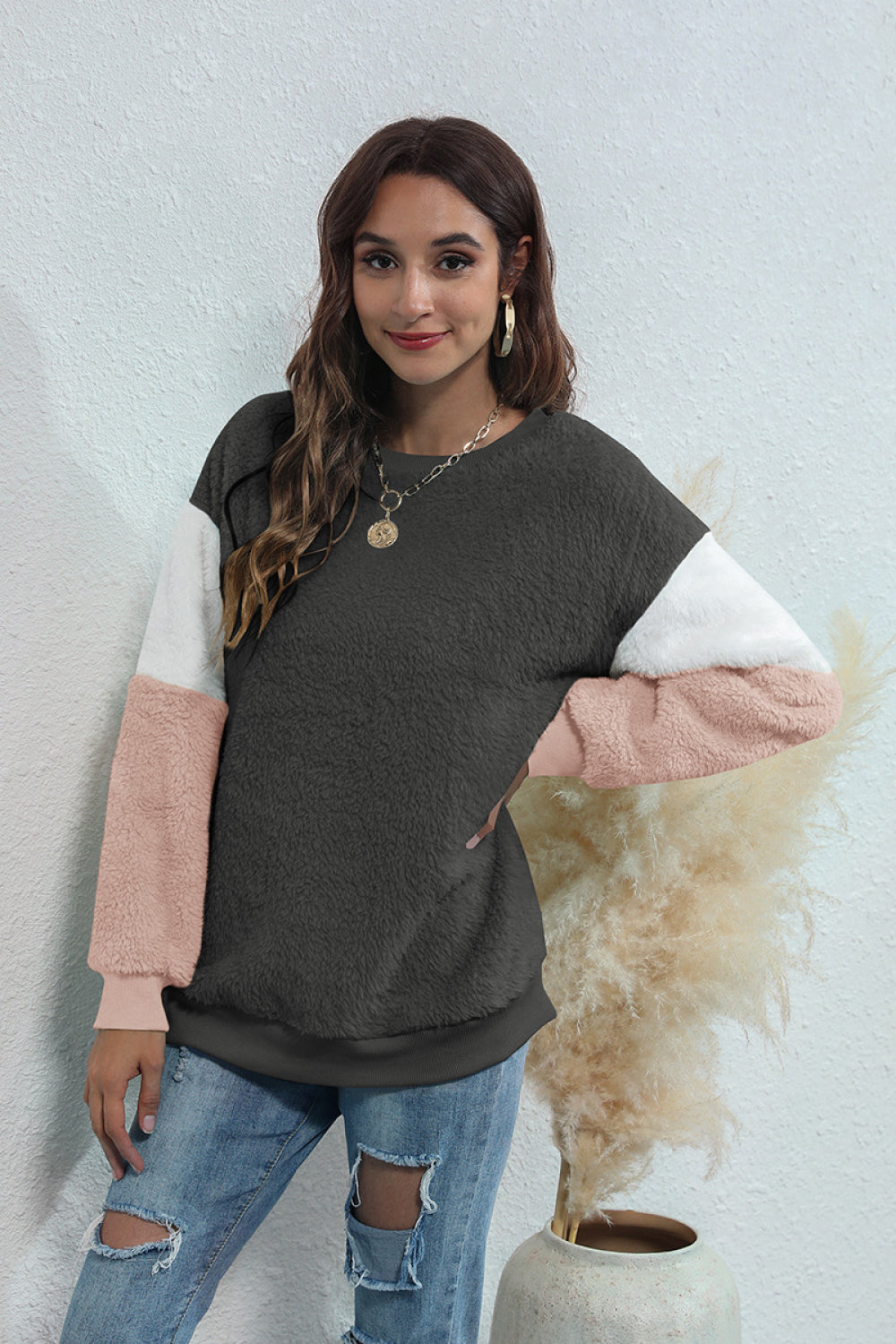 Color Block Teddy Sweatshirt - Absolute Fashion 2020