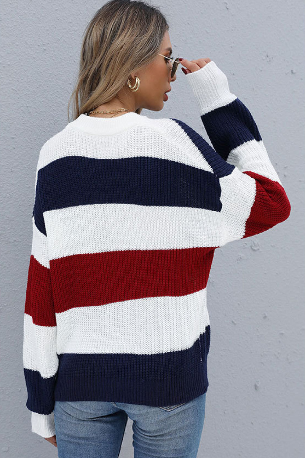Color Block Long Sleeve Ribbed Sweater