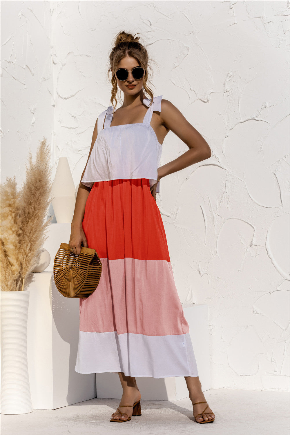 Color Block Adjustable Straps Ruffle Dress - Absolute Fashion 2020