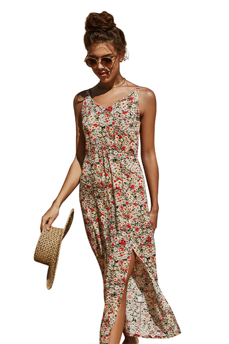 Floral Sleeveless V-Neck Midi Dress - Absolute Fashion 2020
