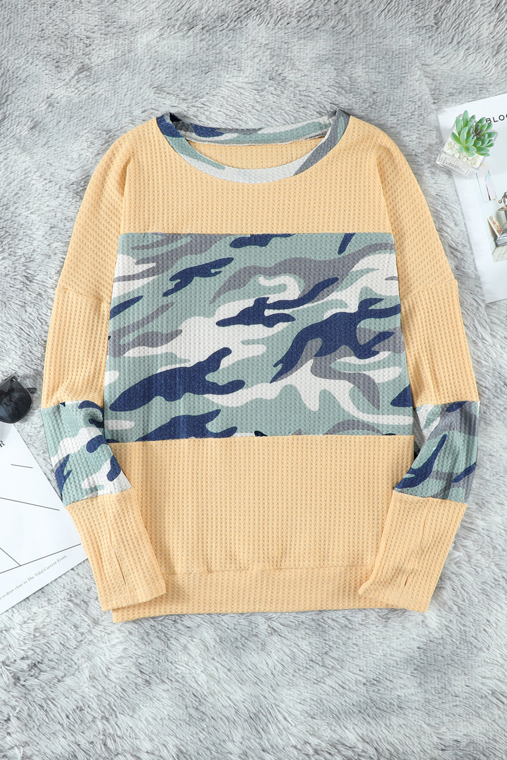 Camouflage Color Block Waffle Knit Pullover - Absolute Fashion 2020