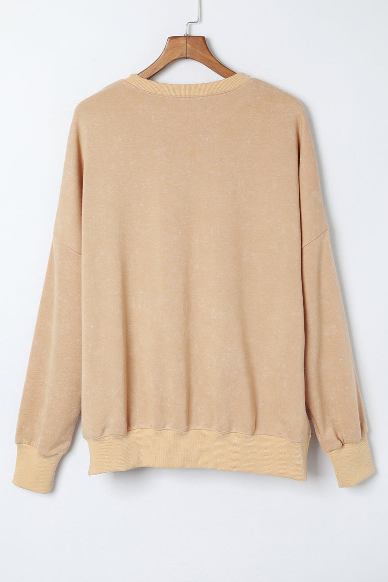 Khaki Drop Shoulder Ribbed Trim Oversized Sweatshirt