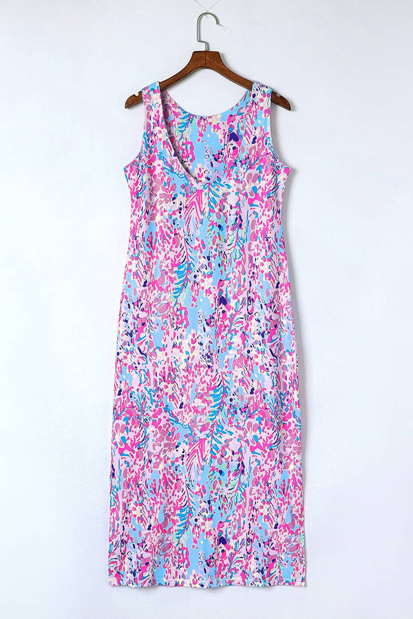 Purple Abstract Floral Print Sleeveless Maxi Dress - Absolute fashion 2020