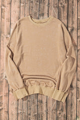 Khaki Drop Shoulder Ribbed Trim Oversized Sweatshirt