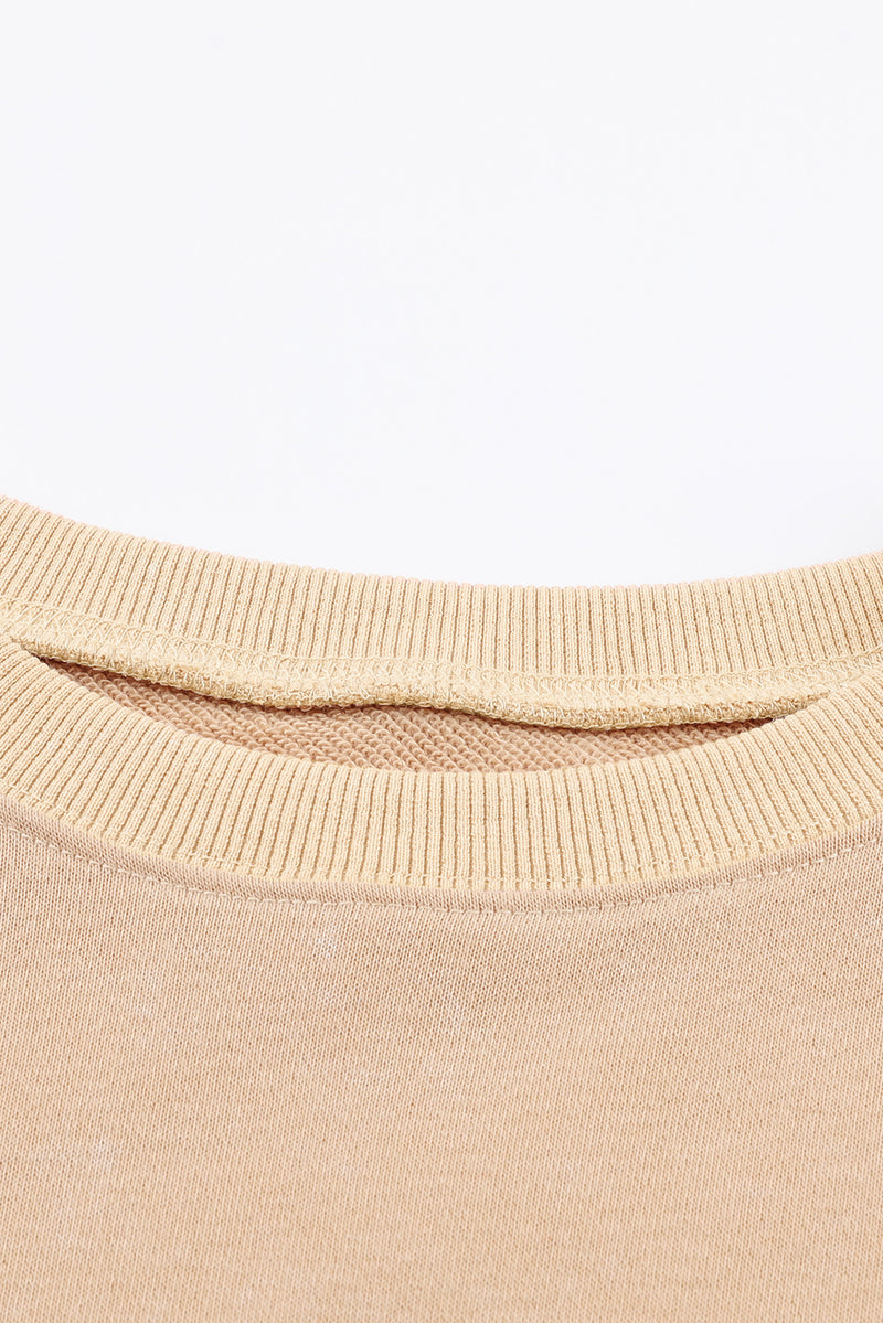 Khaki Drop Shoulder Ribbed Trim Oversized Sweatshirt