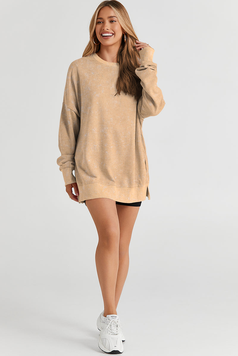 Khaki Drop Shoulder Ribbed Trim Oversized Sweatshirt