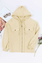 Apricot Flap Pocket Drawstring Hood Zip Up Jacket - Absolute fashion 2020