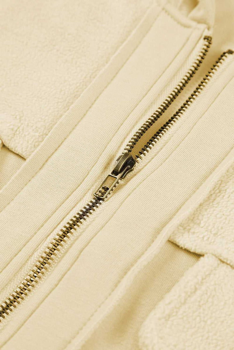 Apricot Flap Pocket Drawstring Hood Zip Up Jacket - Absolute fashion 2020