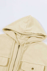 Apricot Flap Pocket Drawstring Hood Zip Up Jacket - Absolute fashion 2020